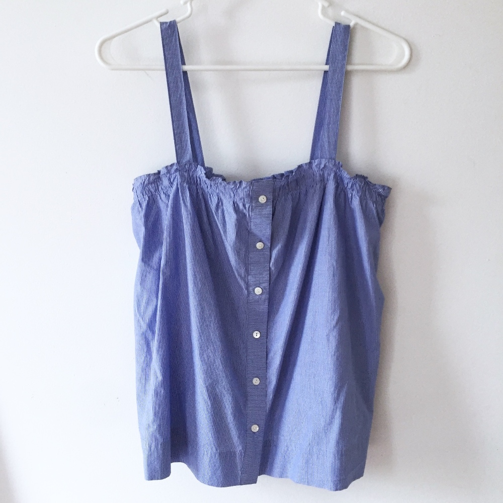 J. Crew Striped Cotton Button Front Ruffle Top
